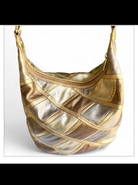Michael Kors hobo patchwork bag in silver gold and bronze with gold chain EUC